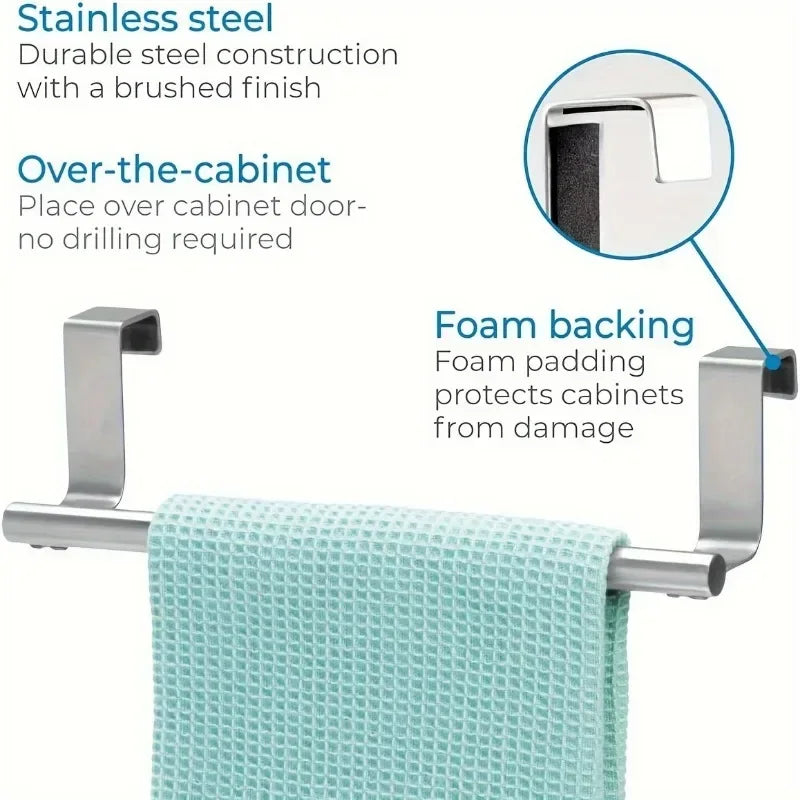 Towel Rack Over Door Towel Bar Hanging Holder,Stainless Steel Bathroom Kitchen Cabinet non-drilling rack