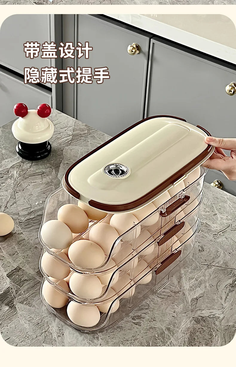Household Multi-layer Automatic Rolling Egg Storage Box Kitchen Egg Rack Tray Refrigerator Timing Special Egg Carton