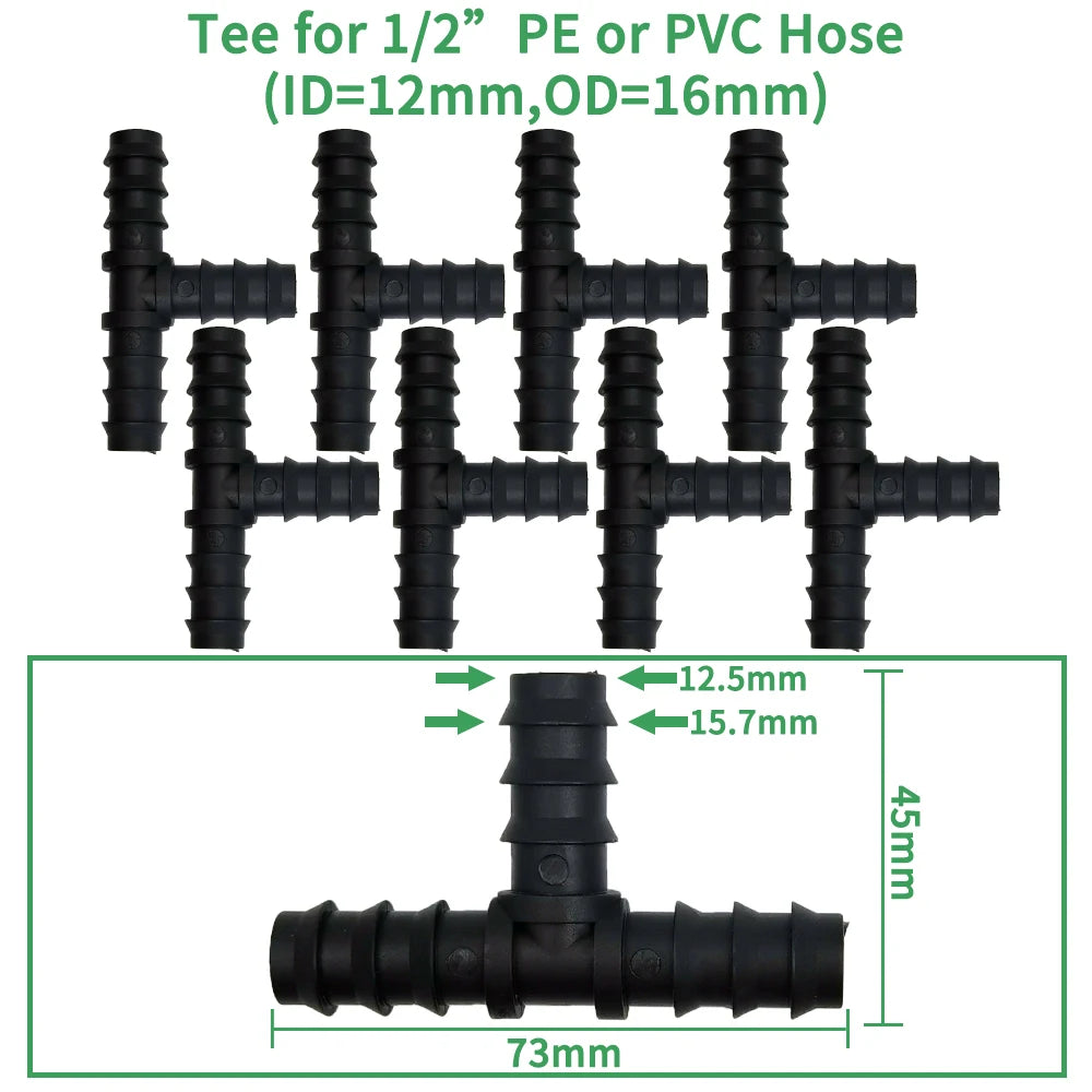 34Pcs 1/2" Drip Irrigation Fittings Kit Straight Tee Elbow Plug For 1/2 Inch 16mm Tubing Garden Watering Hose Connect