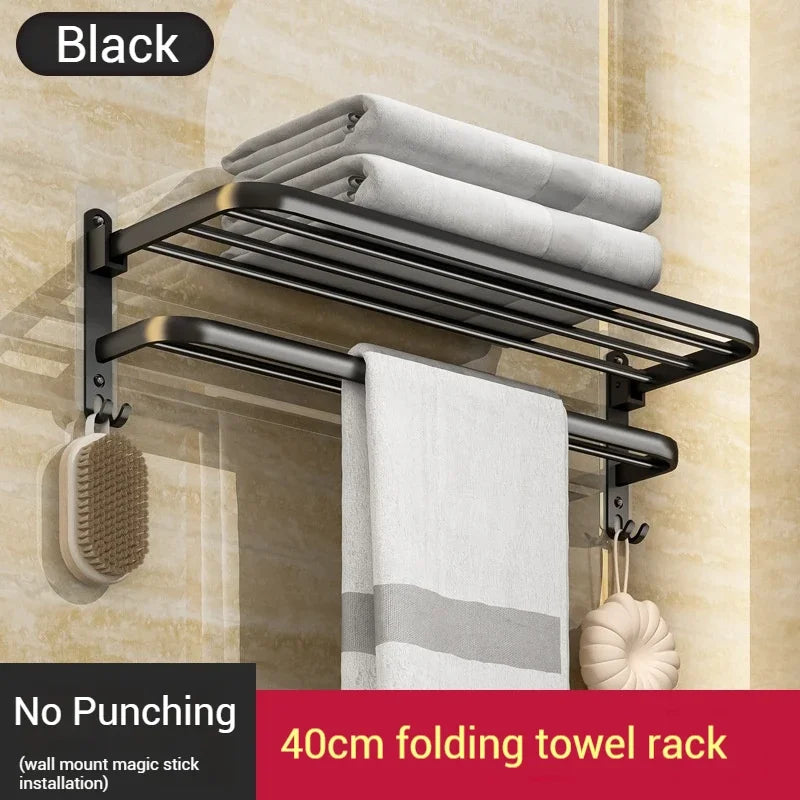 ZEXEF 1/2 Layer Bathroom and Shower Accessories for Bath Towel Rack Organizer Black Drilling Movable