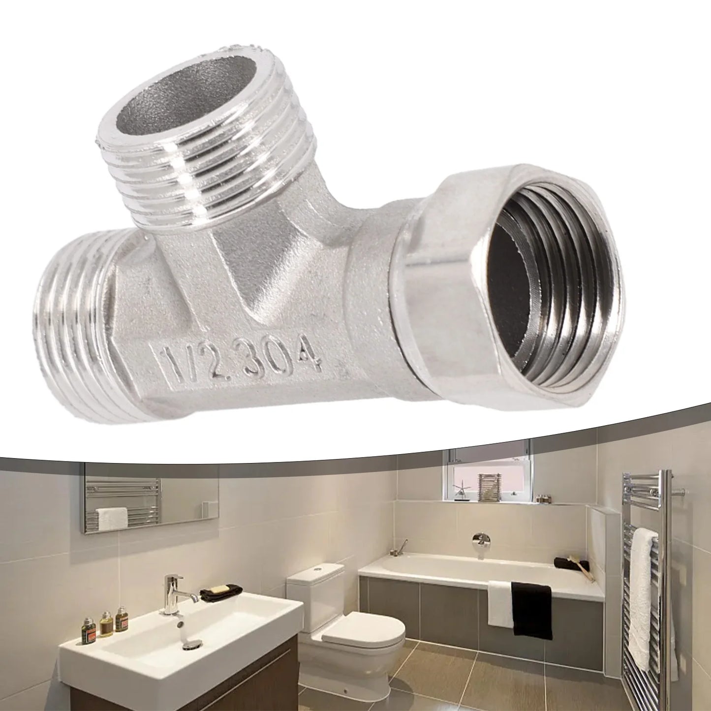 Stainless Steel T Adapter G1/ 2" T-Valve Diverter Valve Three Way Device Hole For Bath Bidet Sprayer Shower