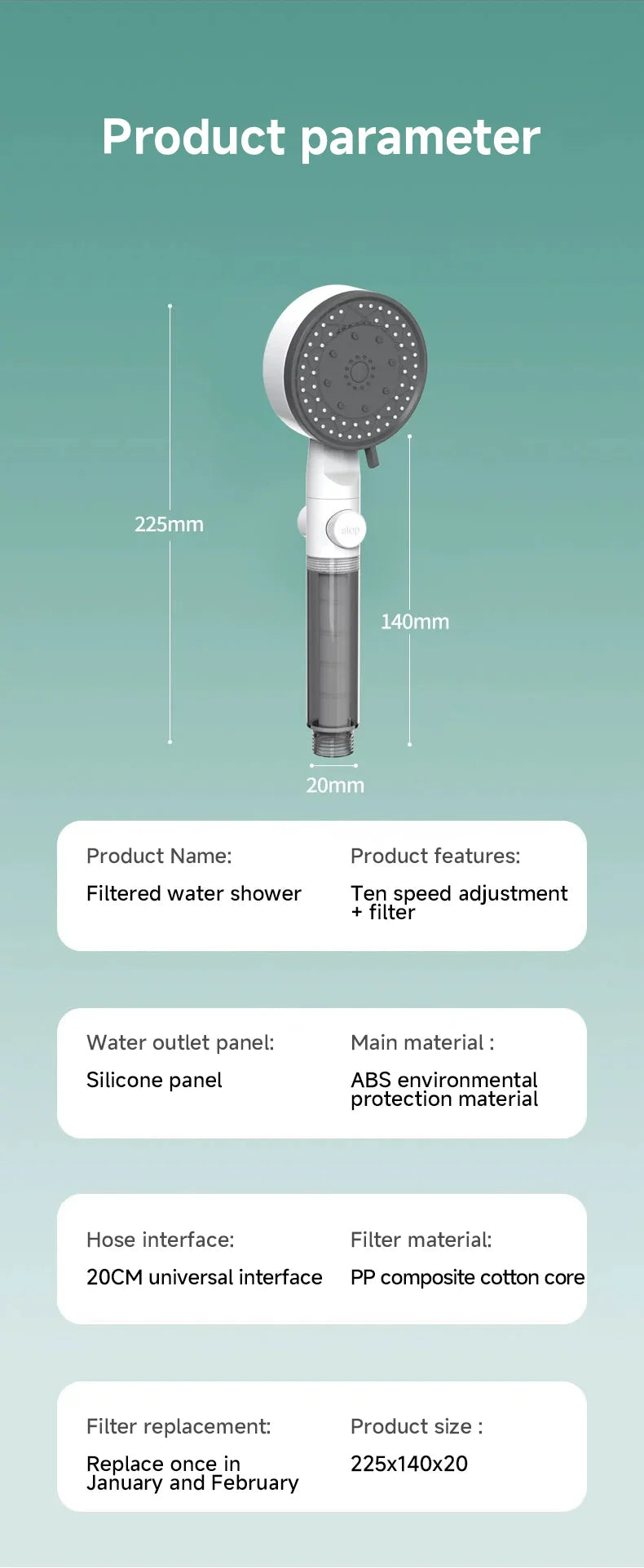 High Quality 8 Mode Shower Head Water Filter Adjustable High Pressure Shower