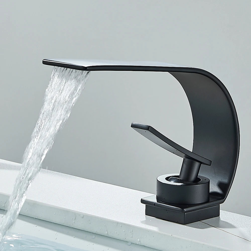 Waterfall Bathroom Sink Faucet Single Handle Basin Faucet Hot Cold Water Mixer