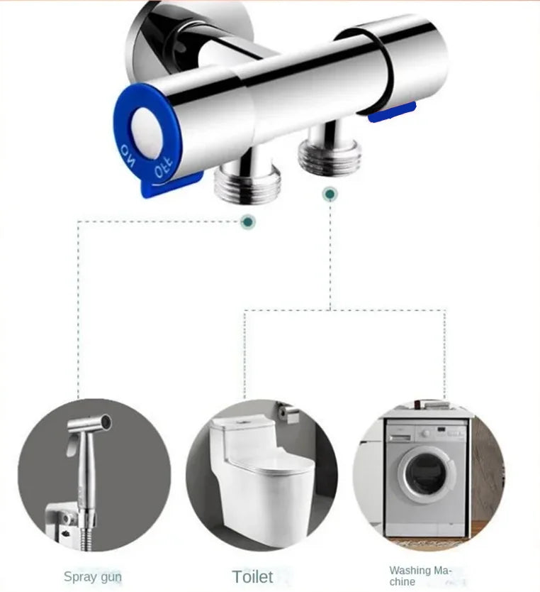 Stainless Steel Single Cold Water 1 In 2 Out Bathroom Toilet Angle Valve Washing Machine Double Outlet Water Tap