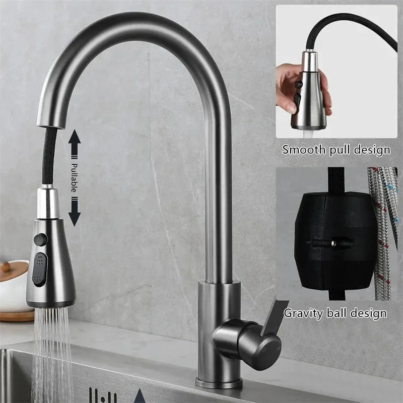 Kitchen Faucets  stainless steel Pull Out Kitchen Sink Water Tap Mixer Stream Sprayer Head