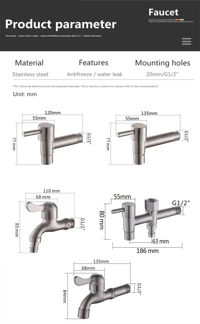 Brushed Outdoor304 Stainless Steel Garden Faucet Wall Mounted  Bibcock Garden Wash Basin