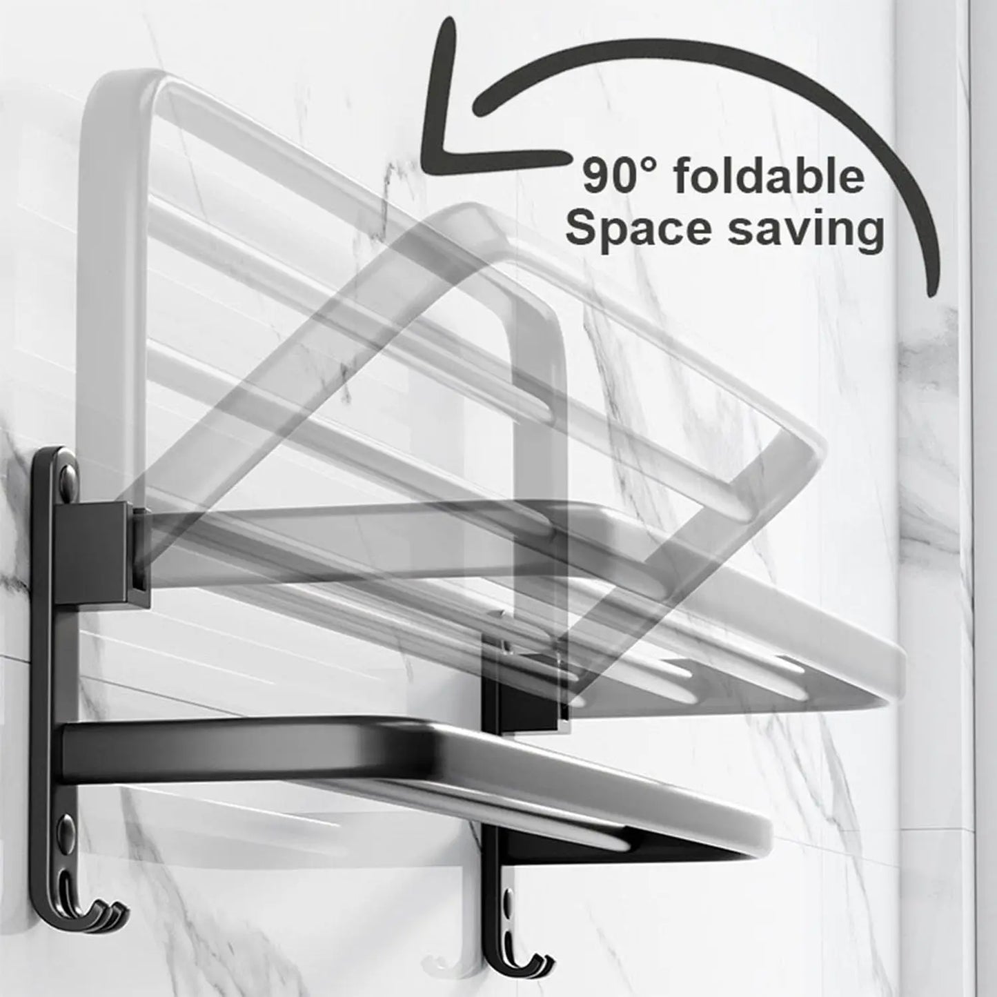50CM Matte Black Folding Holder With Hook ,Towel Holder, Wall Mount Aluminum Towel Rack