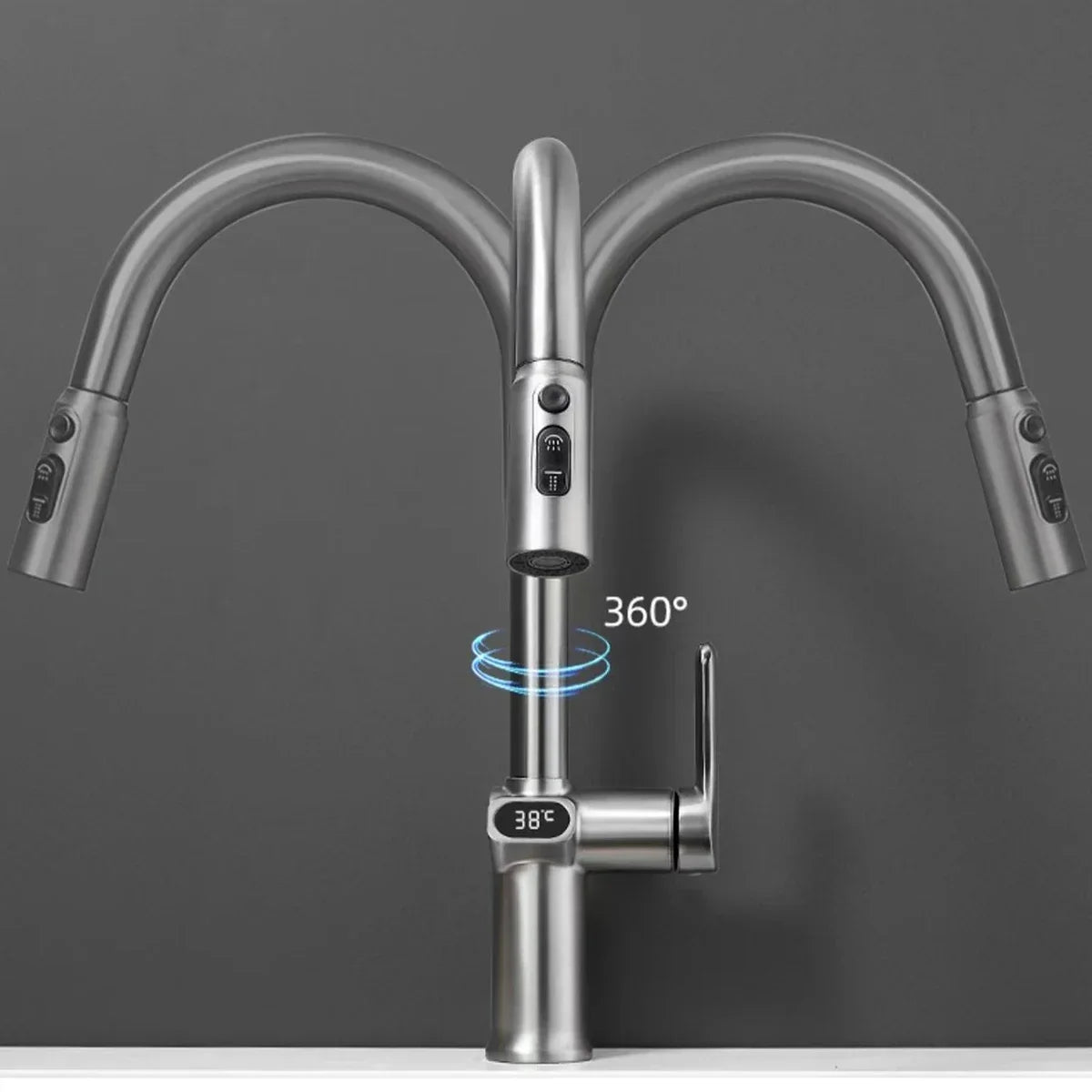 Kitchen Faucet Temperature, Pull Out Kitchen Sink Faucet Digital Display Function Rotatable