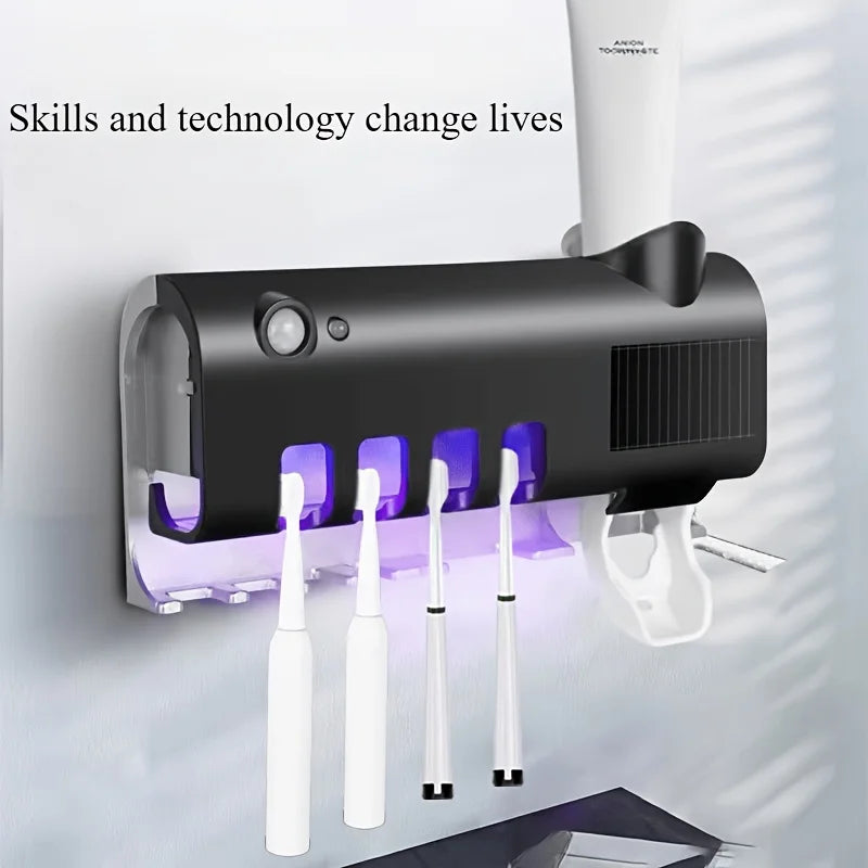 White Smart Toothbrush Holder Auto Dispenser USB Charging Wall Mount