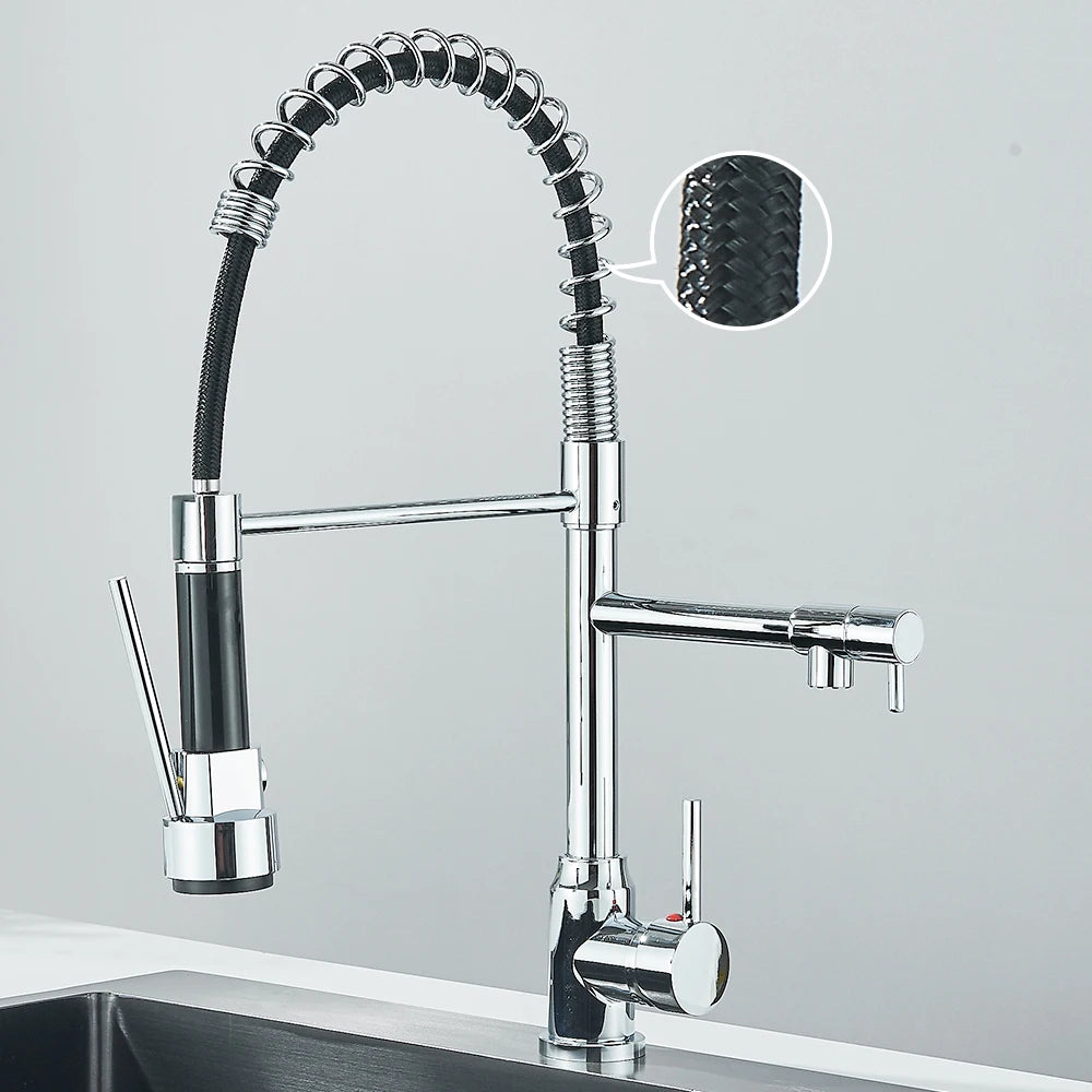 Pull Down Spring Kitchen Faucet Single Lever Hot Cold Mixer