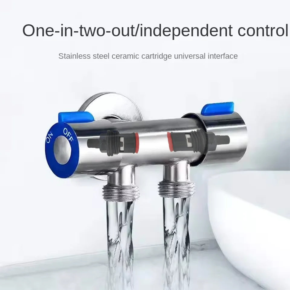 Stainless Steel Single Cold Water 1 In 2 Out Bathroom Toilet Angle Valve Washing Machine Double Outlet Water Tap