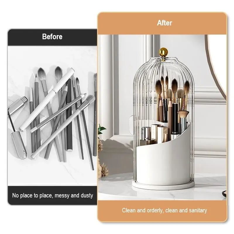 360° rotary makeup brush holder with cover Luxury cosmetics storage box