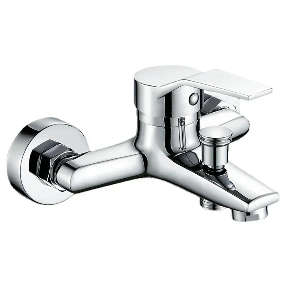 Zinc Alloy Basin Faucets Chrome Wall Mounted Hot Cold Water Dual Spout Mixer Tap