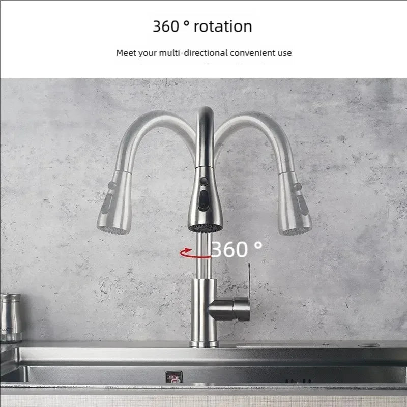 Kitchen Faucets  stainless steel Pull Out Kitchen Sink Water Tap Mixer Stream Sprayer Head