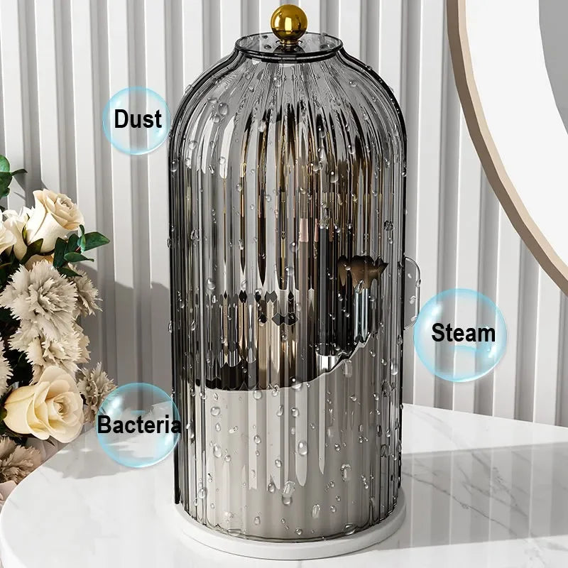 360° rotary makeup brush holder with cover Luxury cosmetics storage box