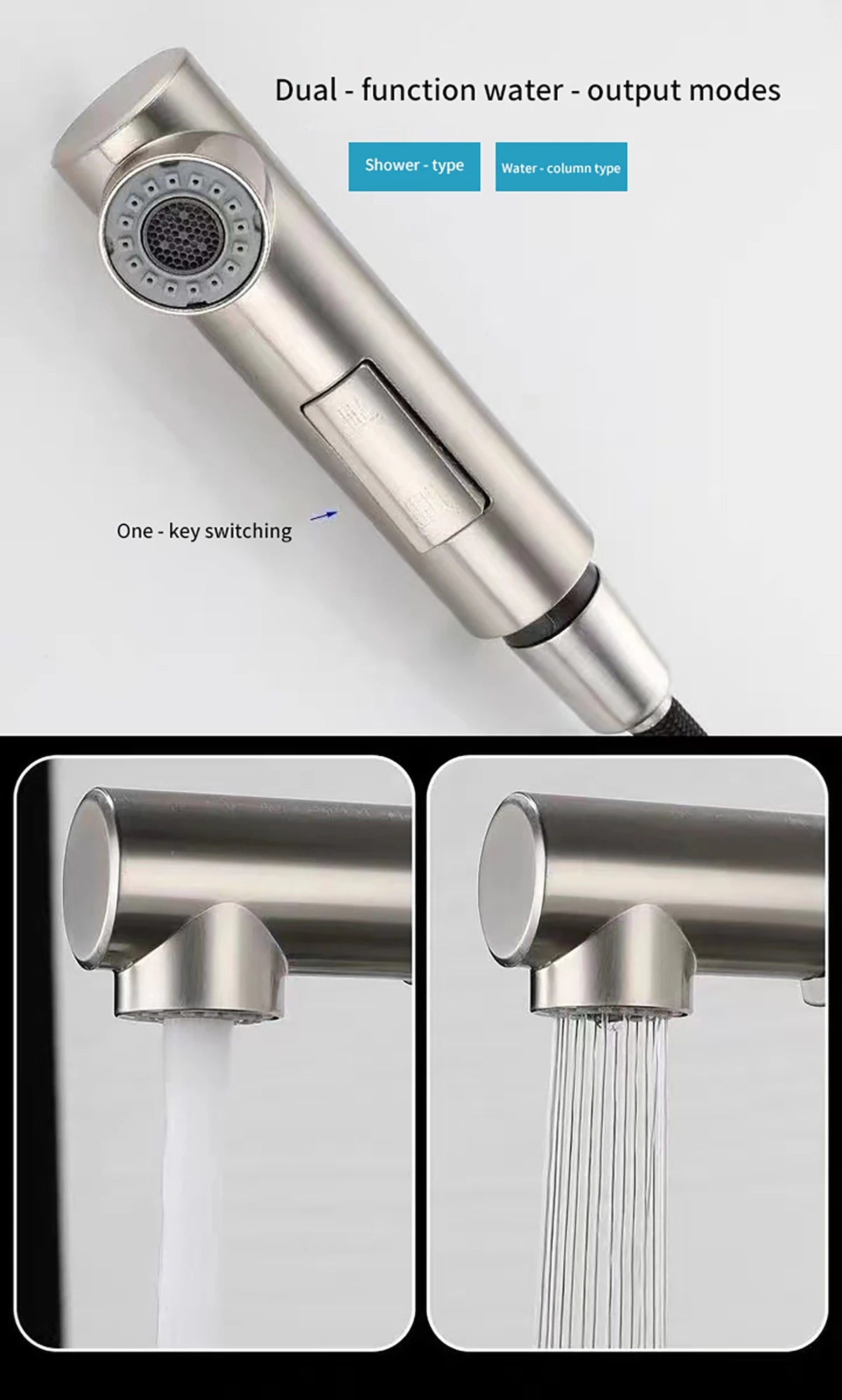Black silver pull-out rotary kitchen faucet stainless steel hot and cold dual mode