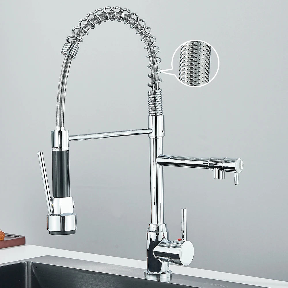 Pull Down Spring Kitchen Faucet Single Lever Hot Cold Mixer