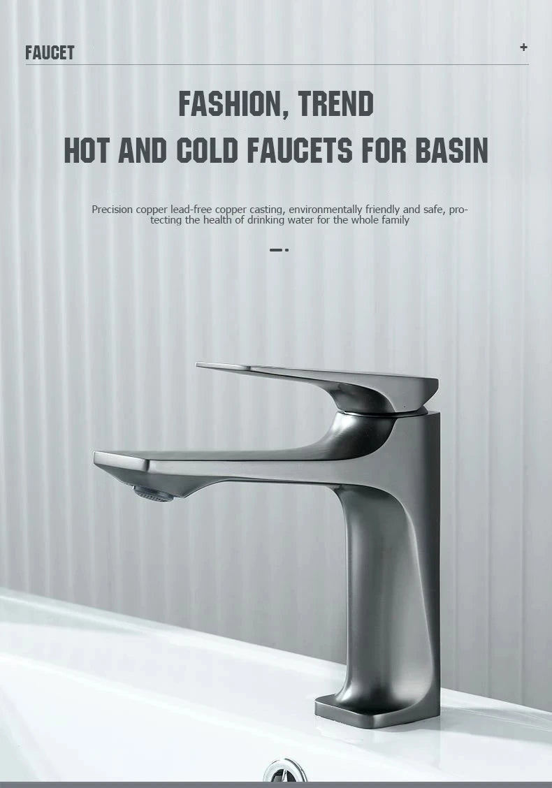 Brass Core Modern Bathroom Sink Faucet Single Handle Deck Mounted  Hot And Cold Mixer