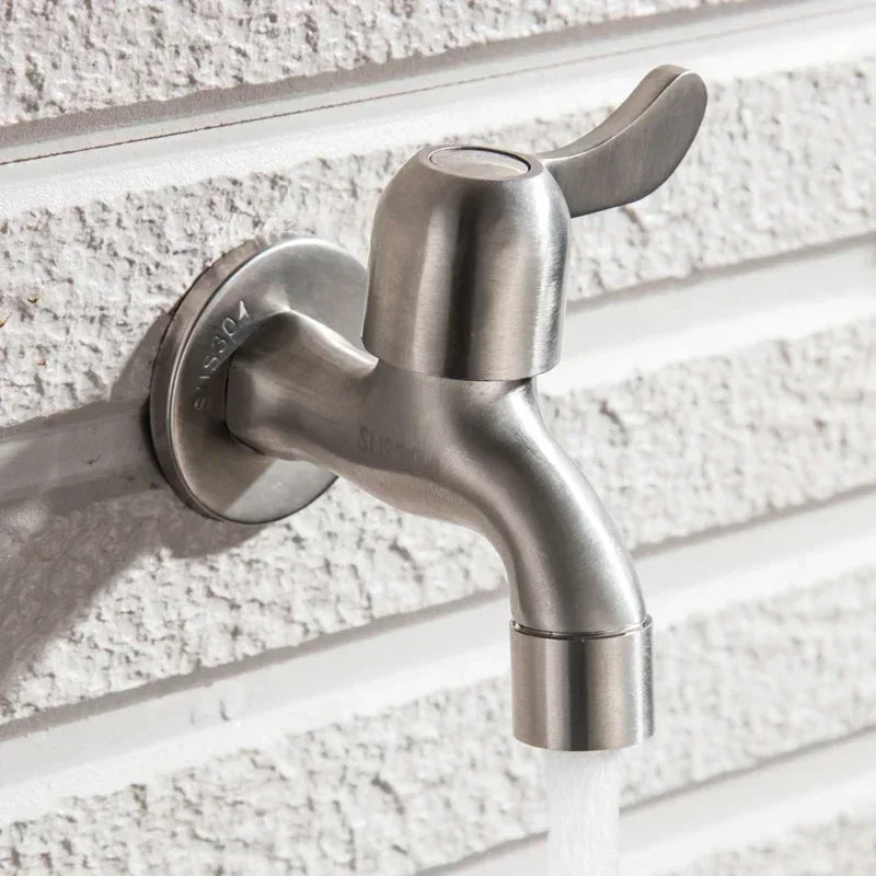 Brushed Outdoor304 Stainless Steel Garden Faucet Wall Mounted  Bibcock Garden Wash Basin