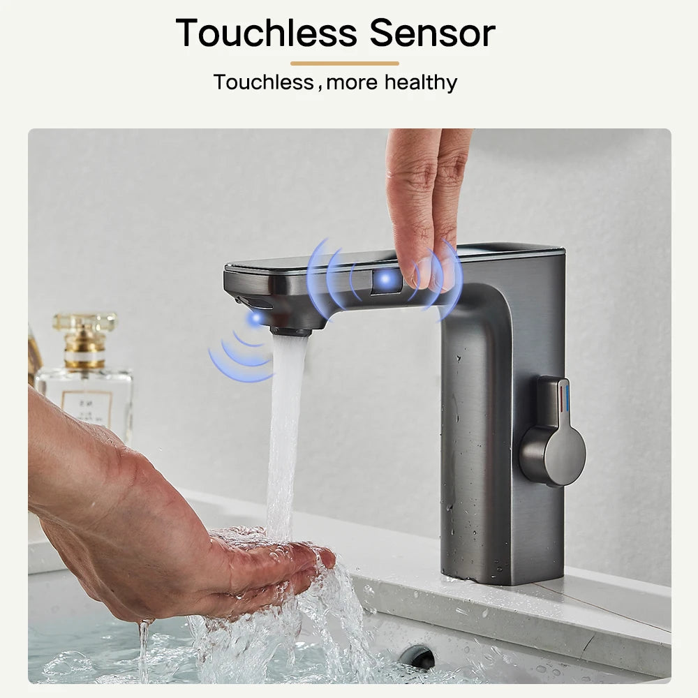 Touchless Sensor Basin Faucet Smart Digital Display  Faucets  Hot Cold Water Mixer
