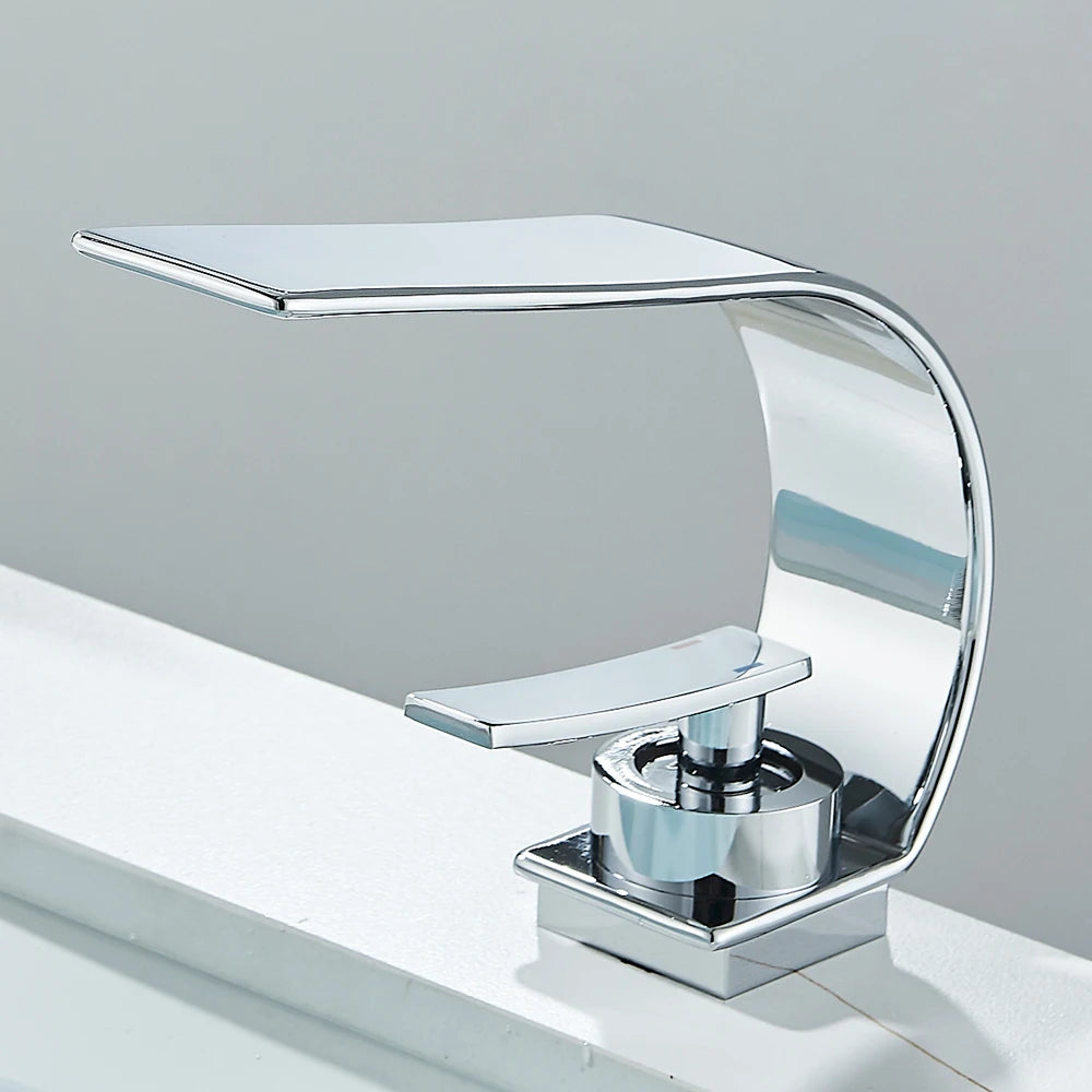 Waterfall Bathroom Sink Faucet Single Handle Basin Faucet Hot Cold Water Mixer