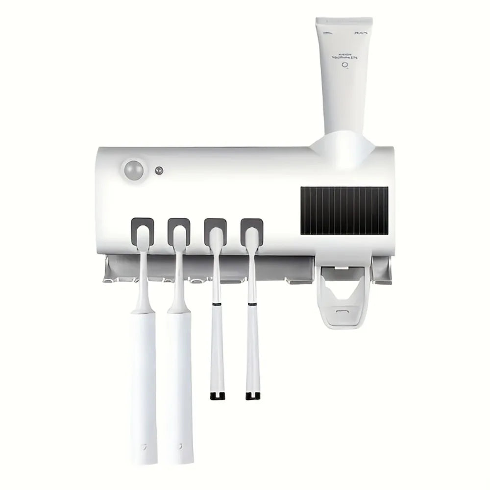 White Smart Toothbrush Holder Auto Dispenser USB Charging Wall Mount