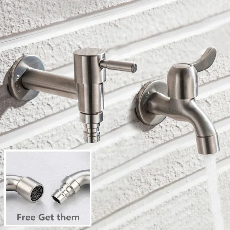 Brushed Outdoor304 Stainless Steel Garden Faucet Wall Mounted  Bibcock Garden Wash Basin
