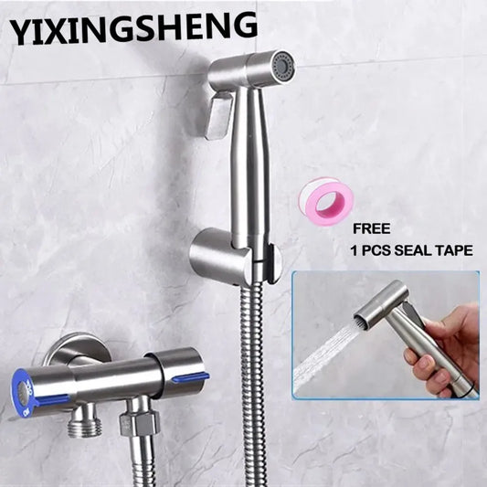 Bidet Sprayer Set 304 Stainless Steel Two Way Faucet With 1.5M Flexible Hose