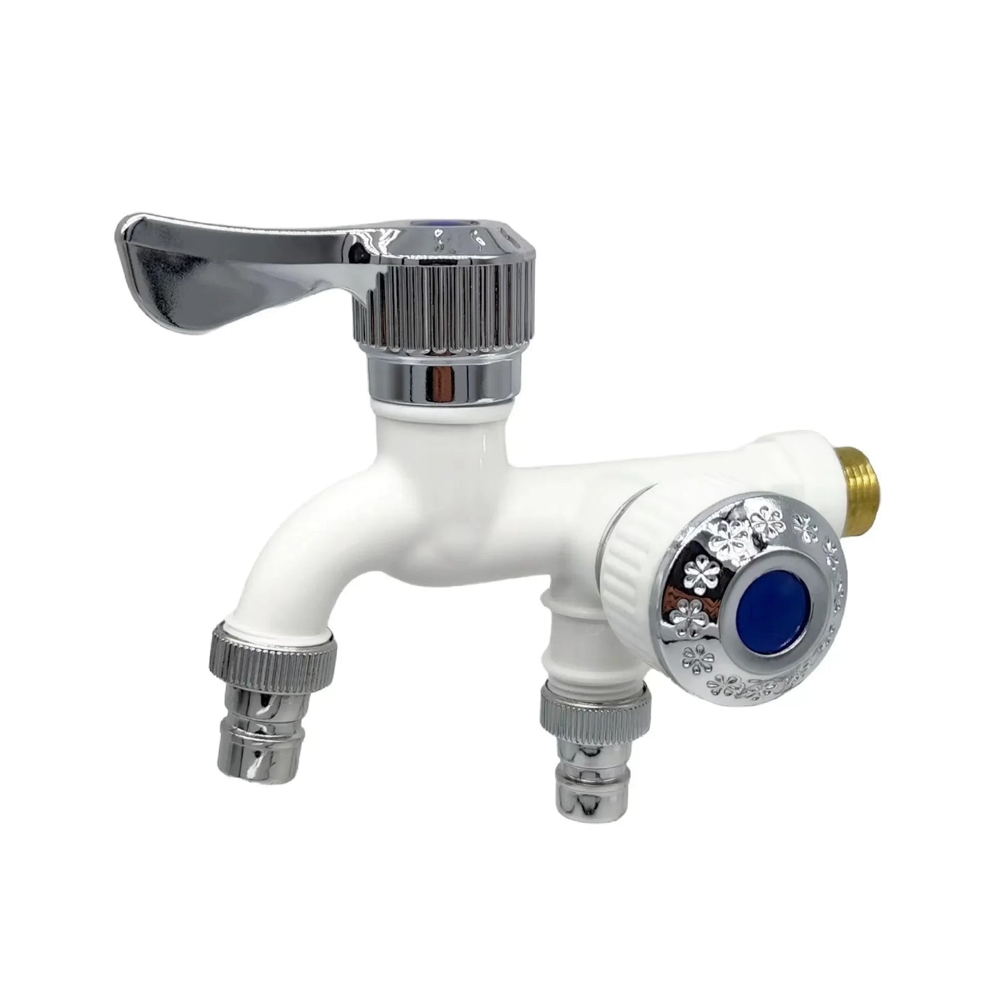 Faucet Double Outlet Dual Control Water Tap  Plastic Connector 1/2" Universal Interface