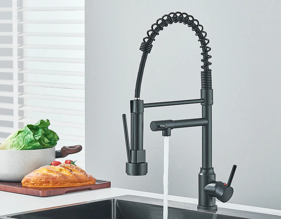 Pull Down Spring Kitchen Faucet Single Lever Hot Cold Mixer