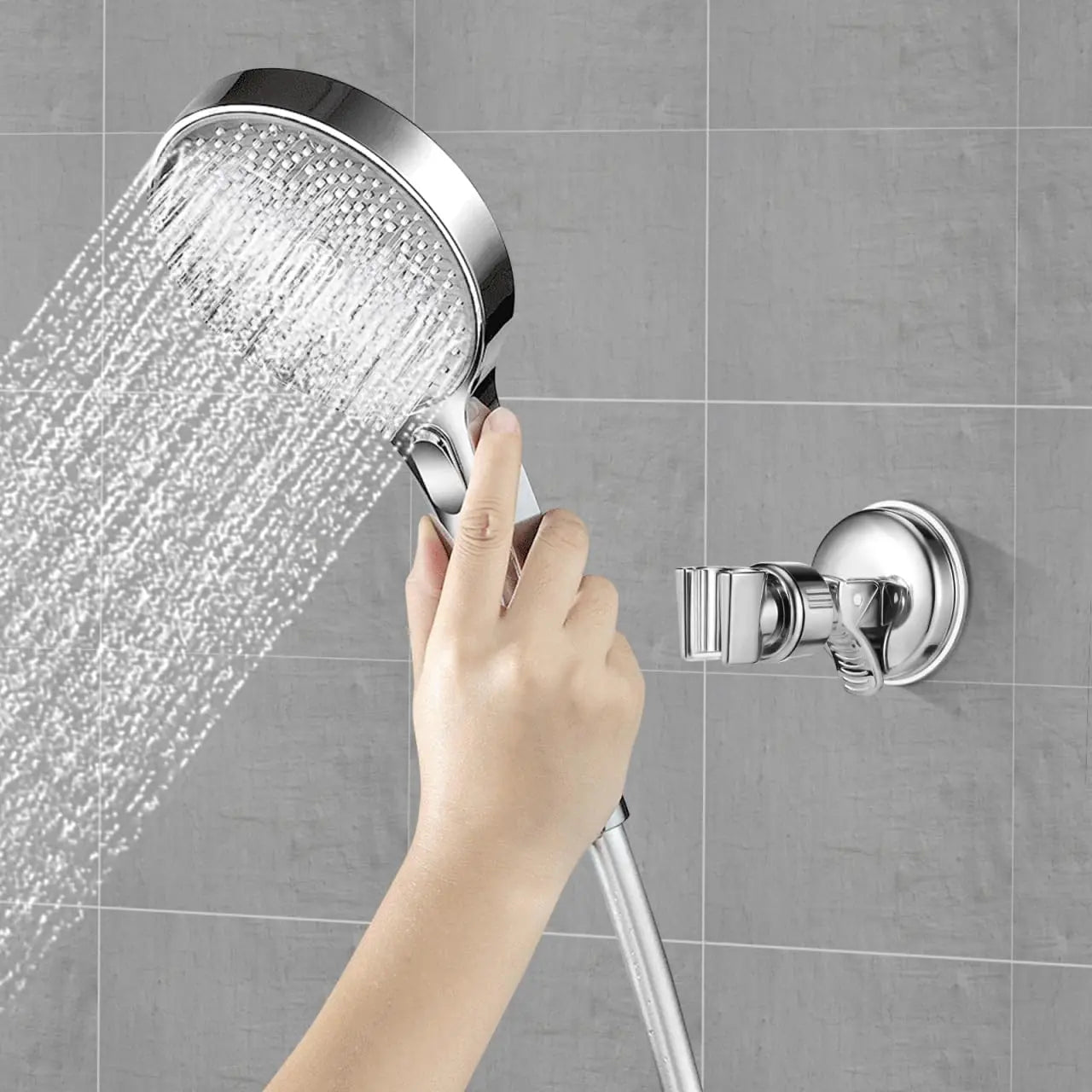Adjustable Strong Suction Cup Shower Rack No Drill Removable Shower Head Bracket