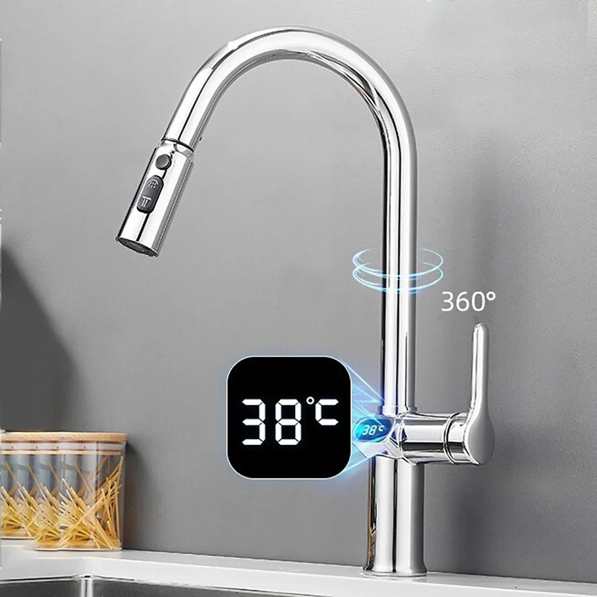 Kitchen Faucet Temperature, Pull Out Kitchen Sink Faucet Digital Display Function Rotatable