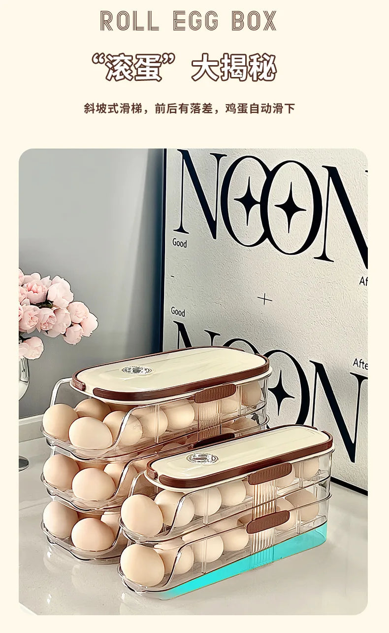 Household Multi-layer Automatic Rolling Egg Storage Box Kitchen Egg Rack Tray Refrigerator Timing Special Egg Carton