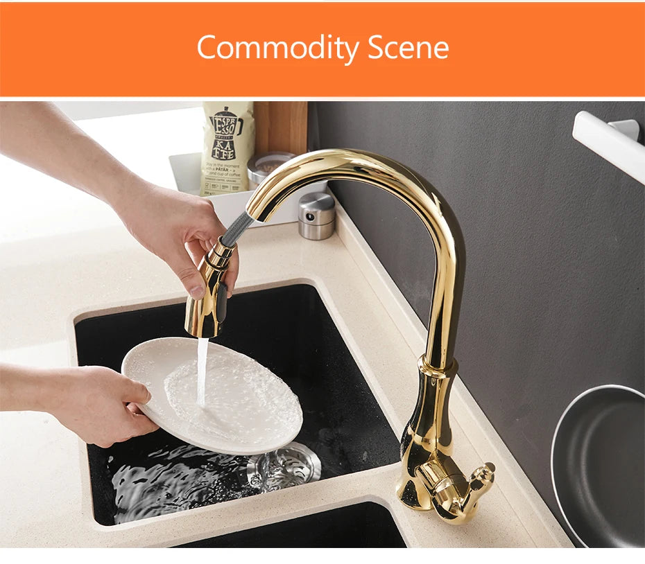 Gold Kitchen Faucets Silver Single Handle Pull Out Kitchen Tap Single Hole Water Mixer