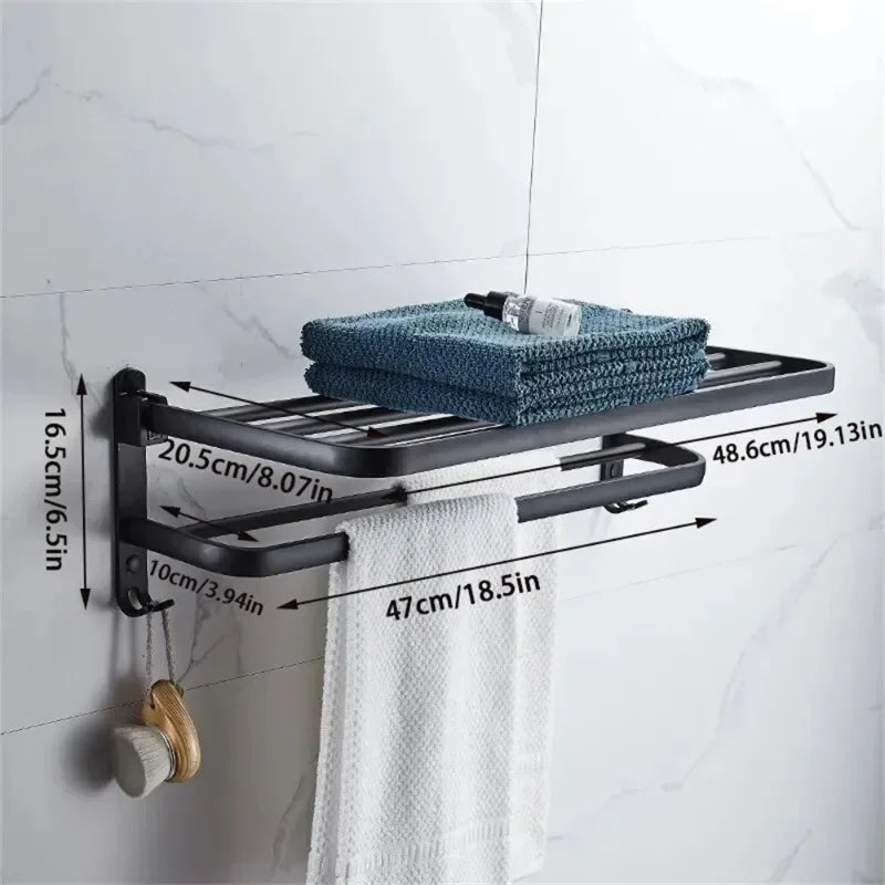ZEXEF 1/2 Layer Bathroom and Shower Accessories for Bath Towel Rack Organizer Black Drilling Movable