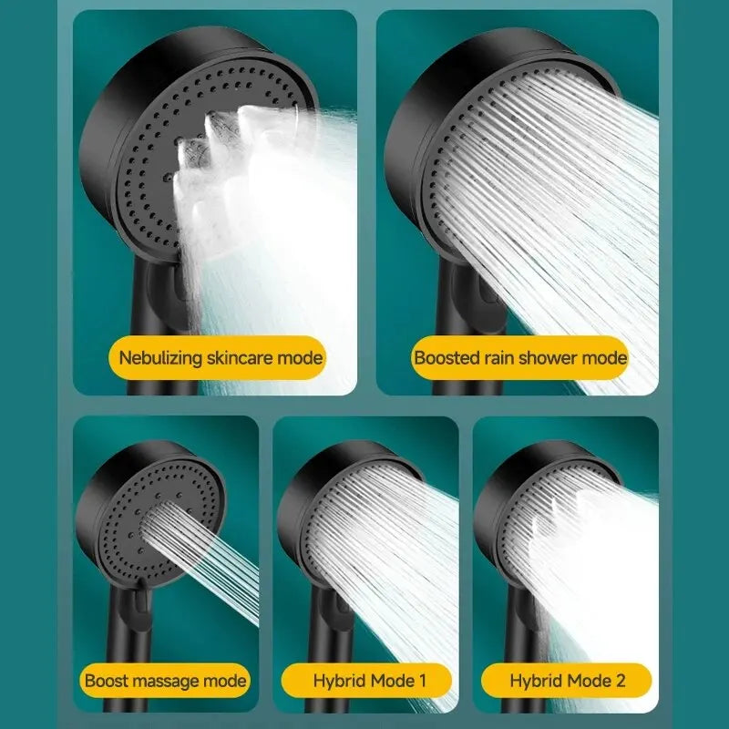 5 Modes Pressure Boost Shower Head Multifunction Adjustable Large Water Shower