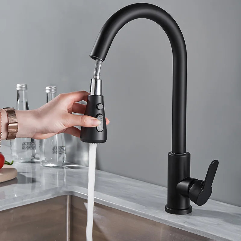 Kitchen Faucets  stainless steel Pull Out Kitchen Sink Water Tap Mixer Stream Sprayer Head