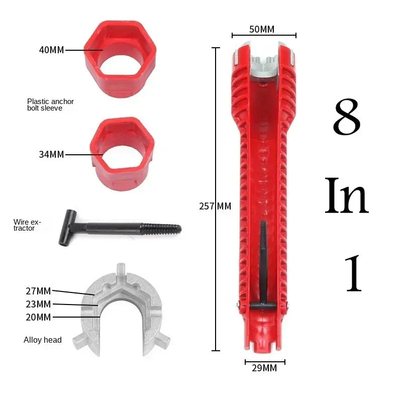 8 in 1 Anti-Slip Flume Socket Wrench Nut Remover for Sink Repair Bathroom Faucet Assembly Plumbing Installation Hand Tool