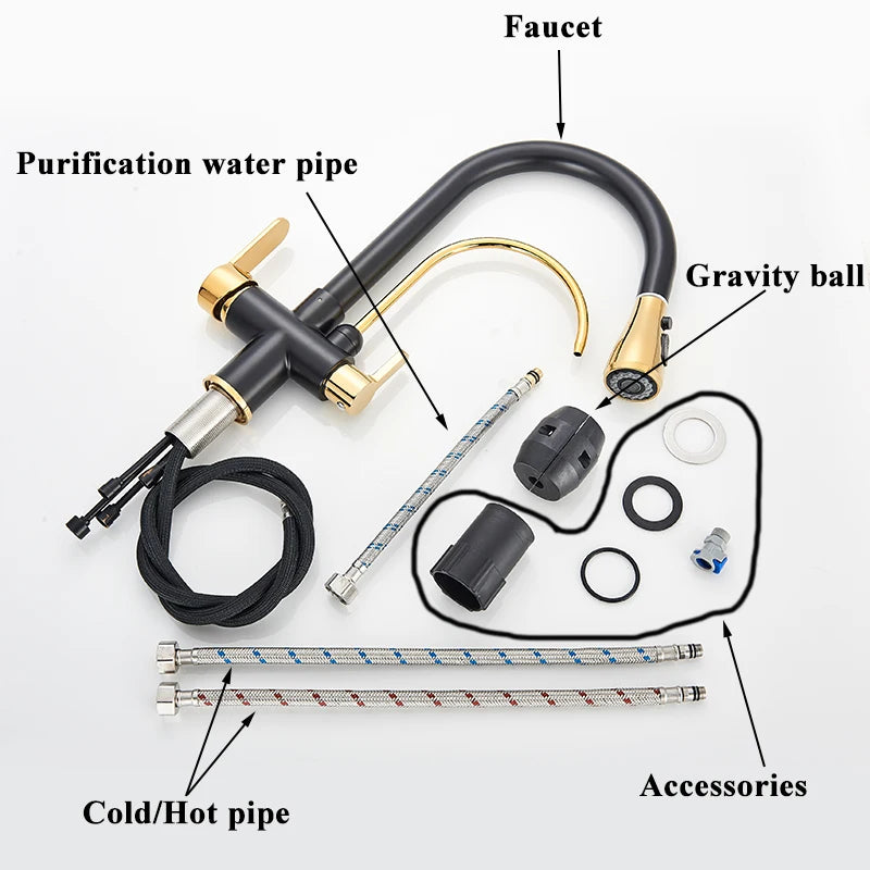 Gold Purify Water Kitchen Faucet Deck Mounted Dual Handle Faucet