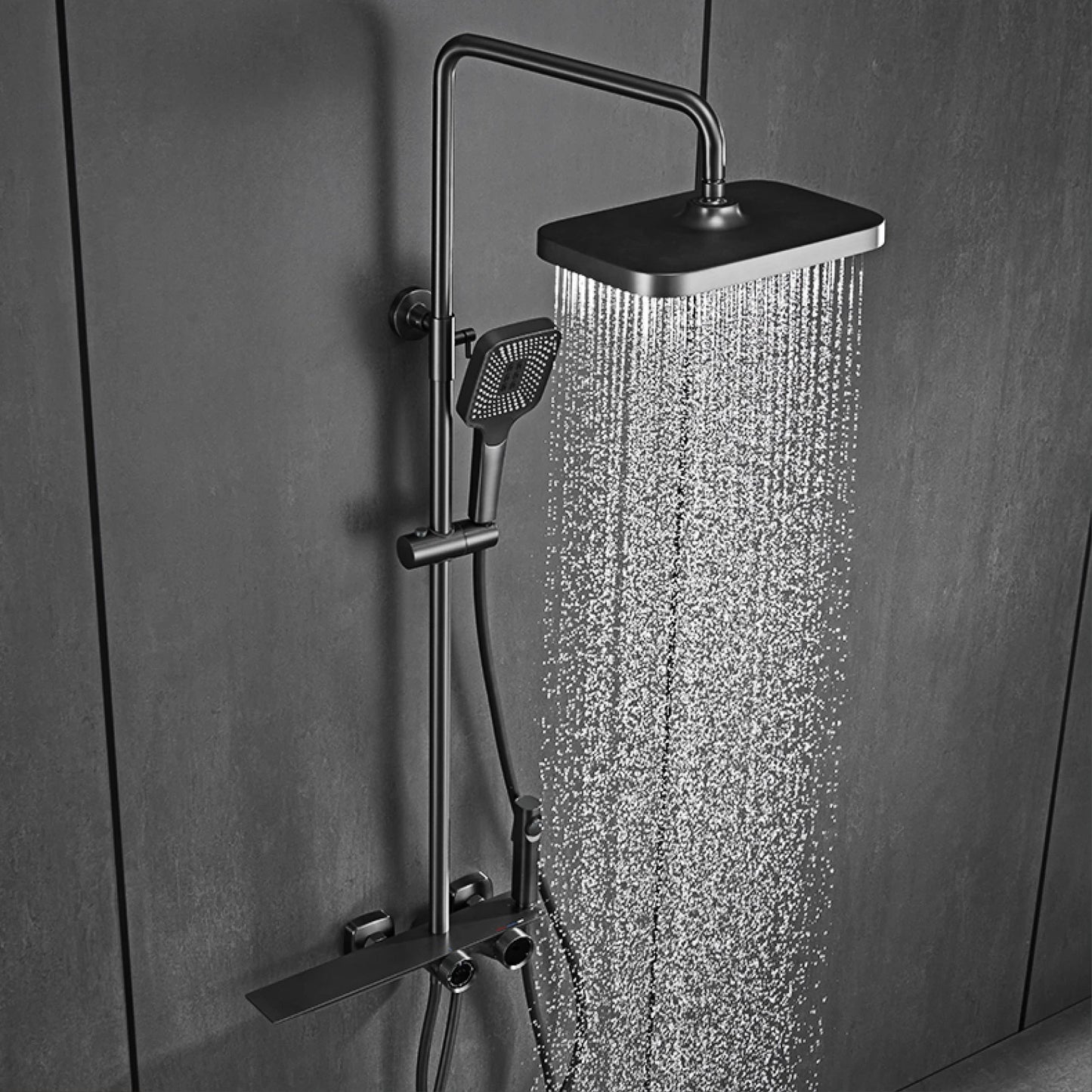 Luxury gun gray brass bathroom shower system  digital display  cold & hot dual control