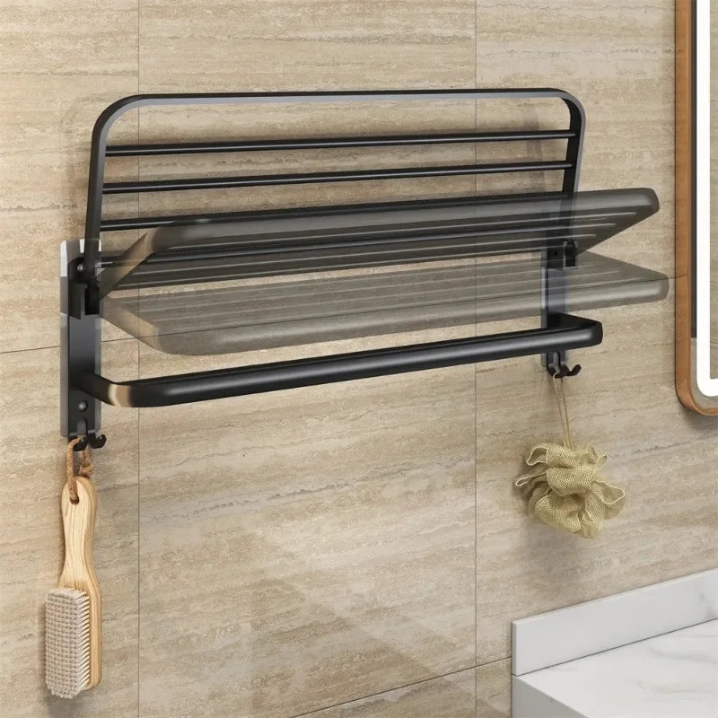 ZEXEF 1/2 Layer Bathroom and Shower Accessories for Bath Towel Rack Organizer Black Drilling Movable