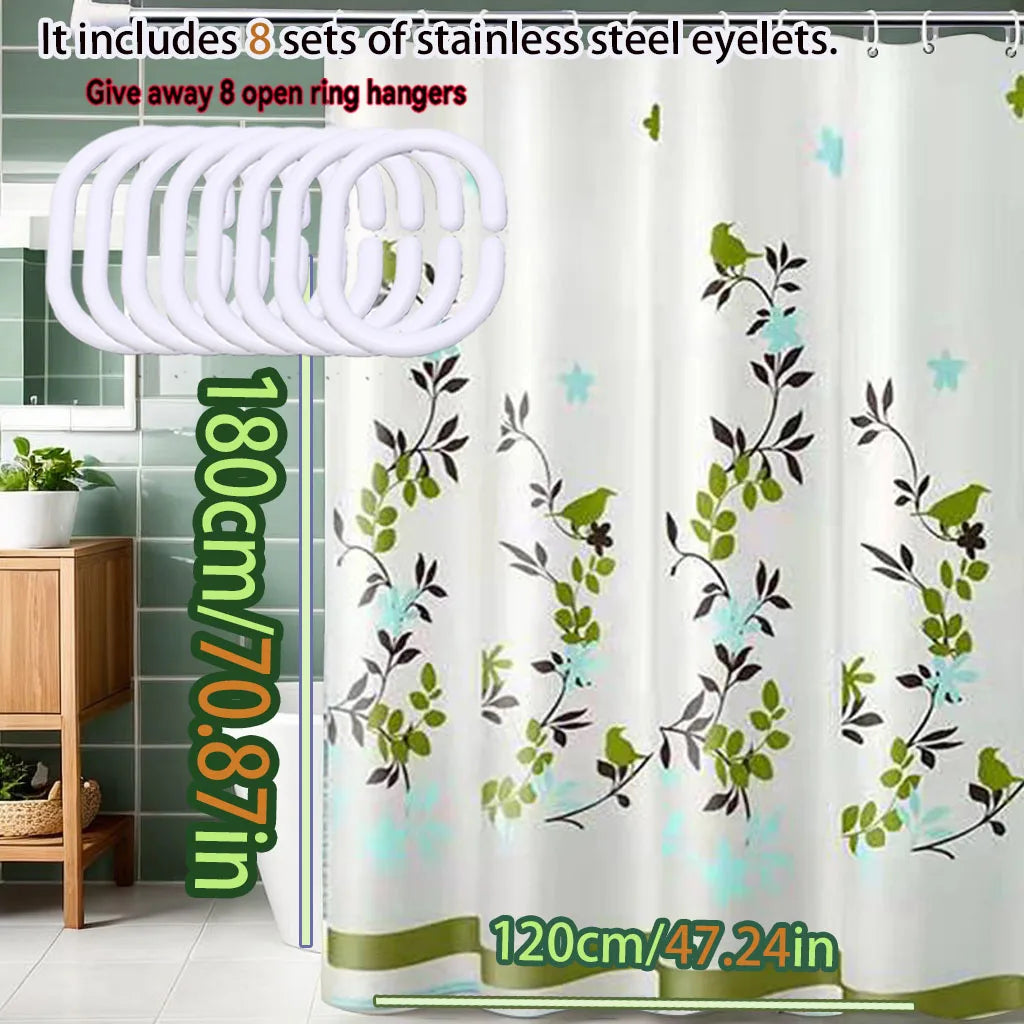 Green bird perch printed shower curtain bathroom dry and wet separation partition curtain