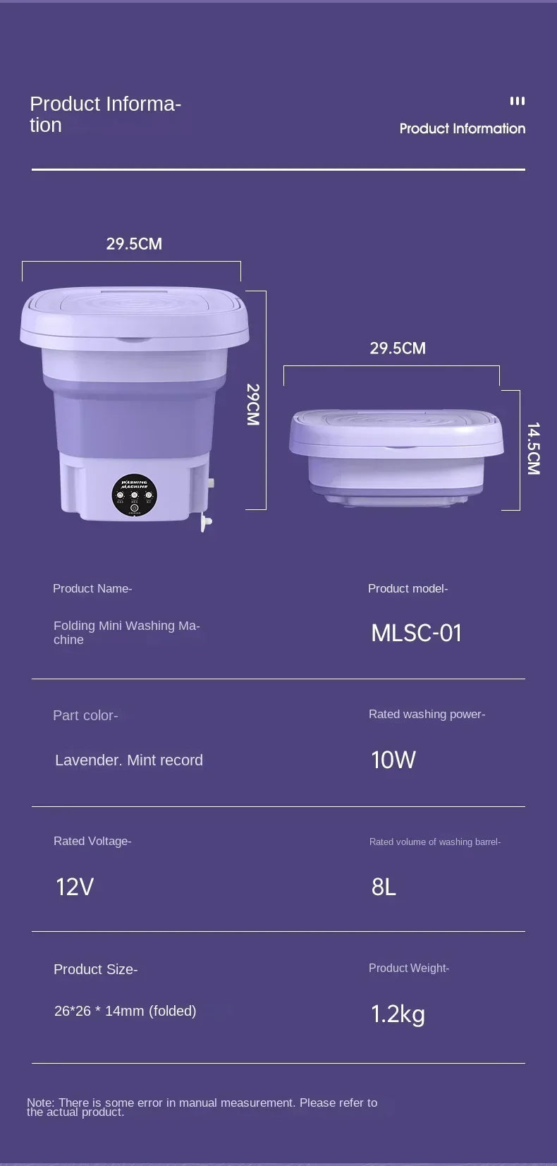 8L Portable Folding Washing Machine Bucket for ,Small Travel Washing Machine