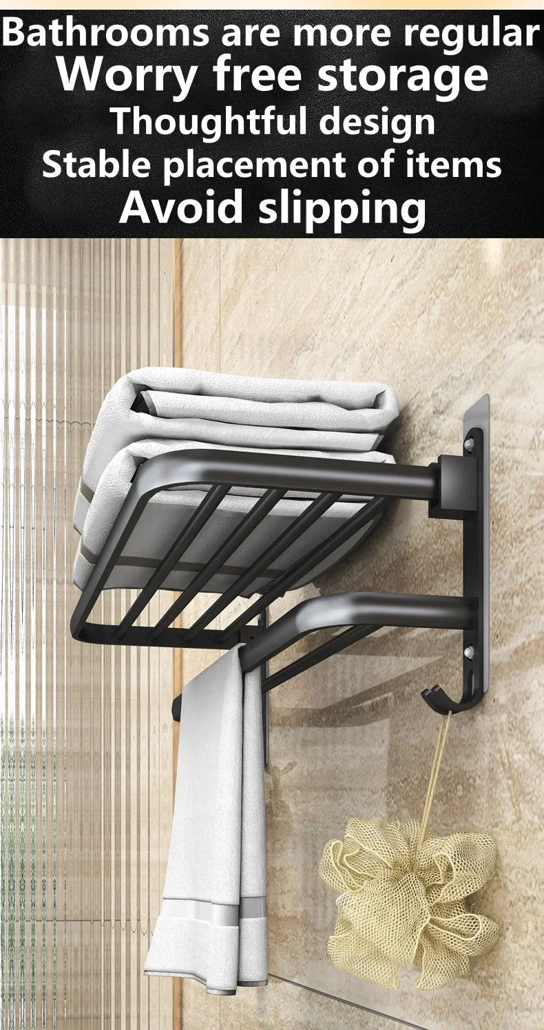 ZEXEF 1/2 Layer Bathroom and Shower Accessories for Bath Towel Rack Organizer Black Drilling Movable