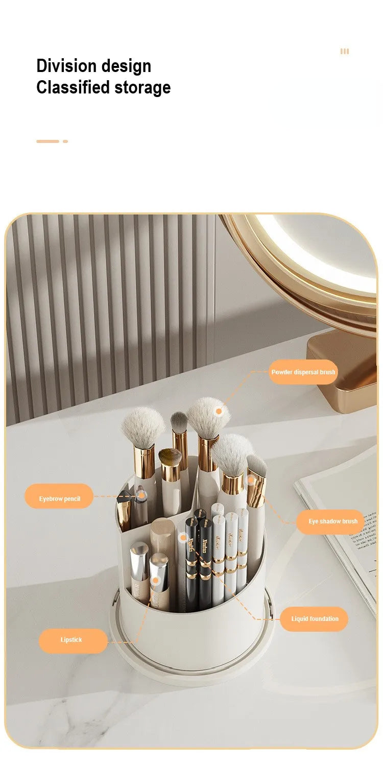 360° rotary makeup brush holder with cover Luxury cosmetics storage box
