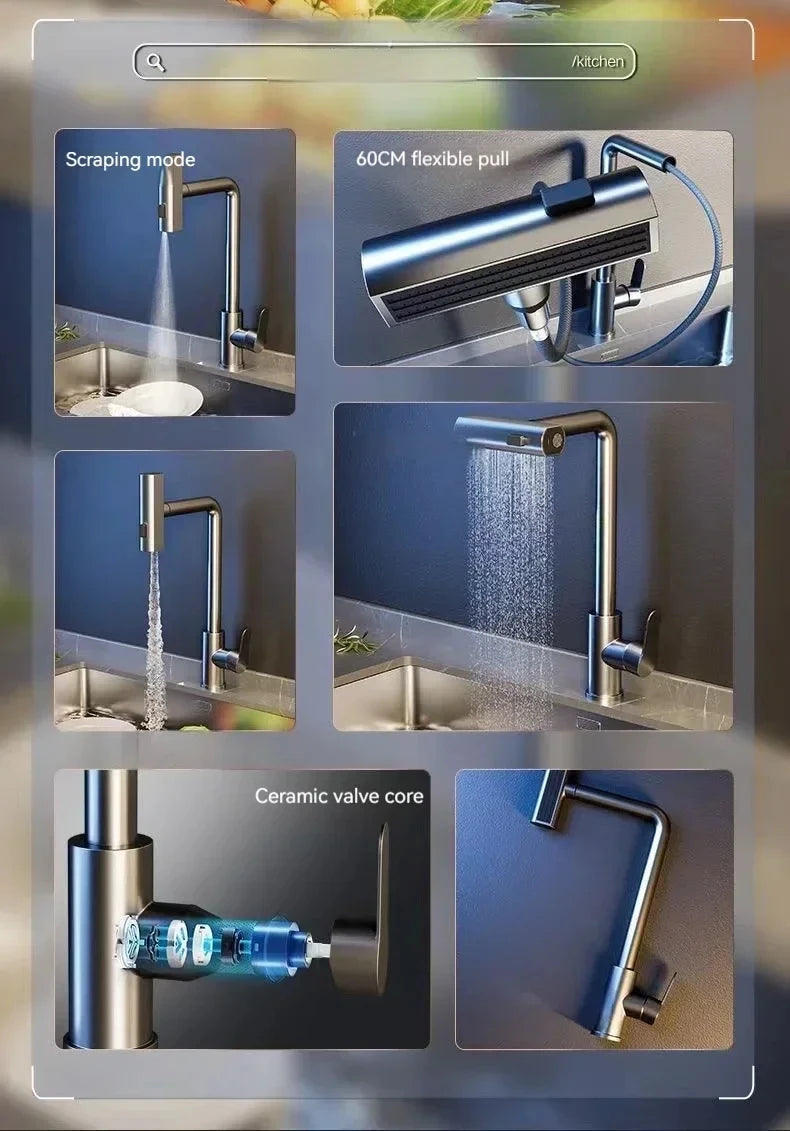 Pull Out Kitchen Faucet, Flexible Hot and Cold Water Kitchen Sink Mixer , Deck Mounted with Stream Shower Mode