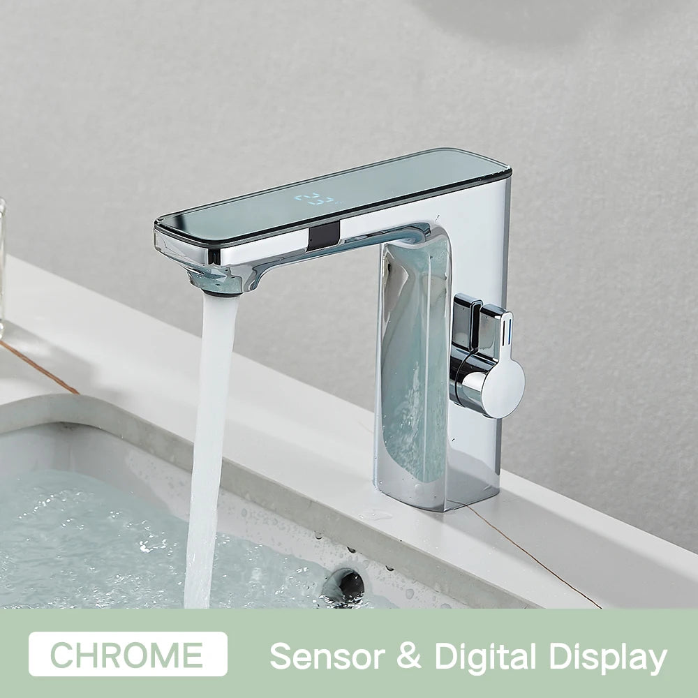 Touchless Sensor Basin Faucet Smart Digital Display  Faucets  Hot Cold Water Mixer