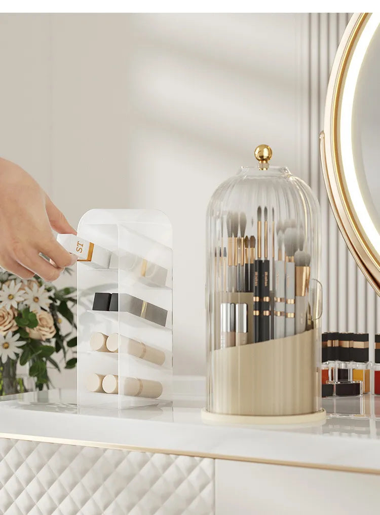 360° rotary makeup brush holder with cover Luxury cosmetics storage box