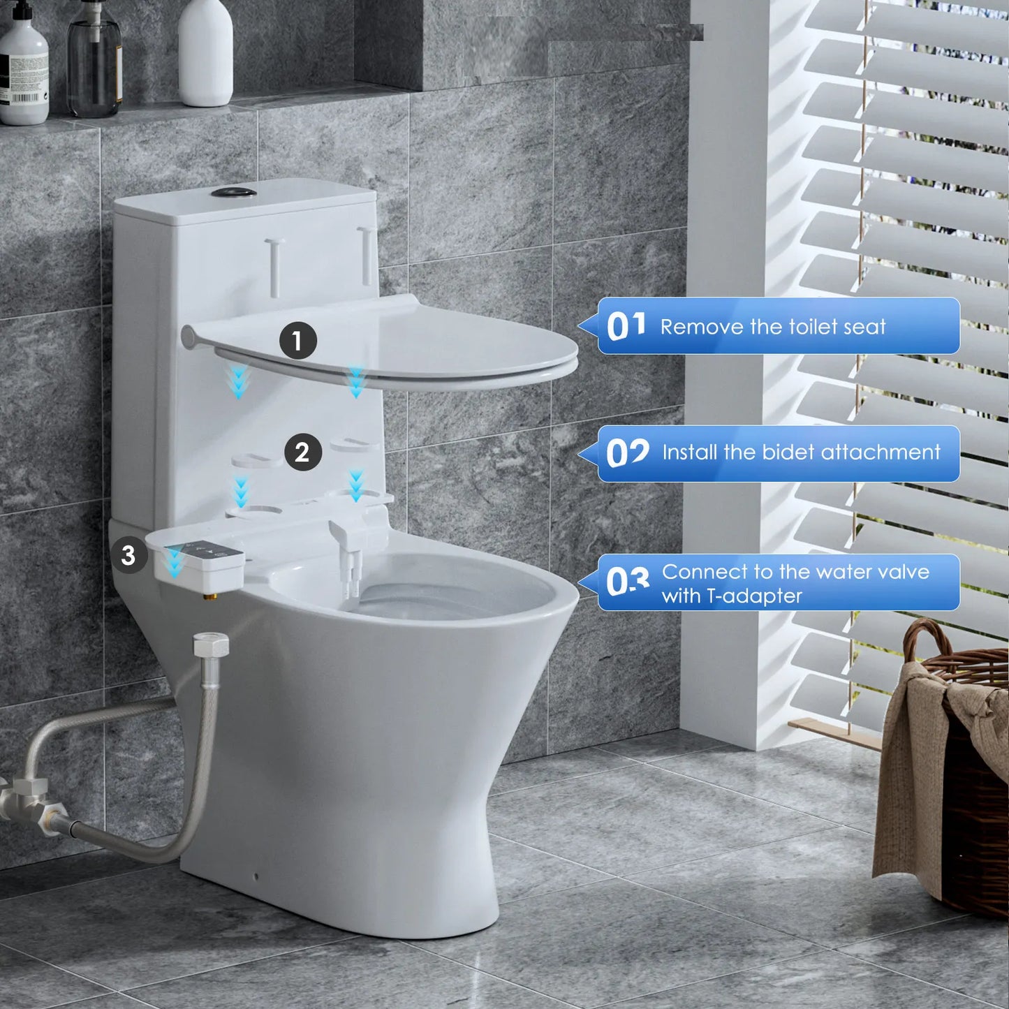 Bidet Attachment for Toilet Seat Self Cleaning Attachment Non-Electric Dual Nozzle Bidet Adjustable Water Pressure