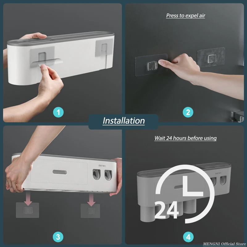 MENGNI-Magnetic Adsorption Inverted Toothbrush Holder Wall -Automatic Toothpaste Squeezer Storage Rack